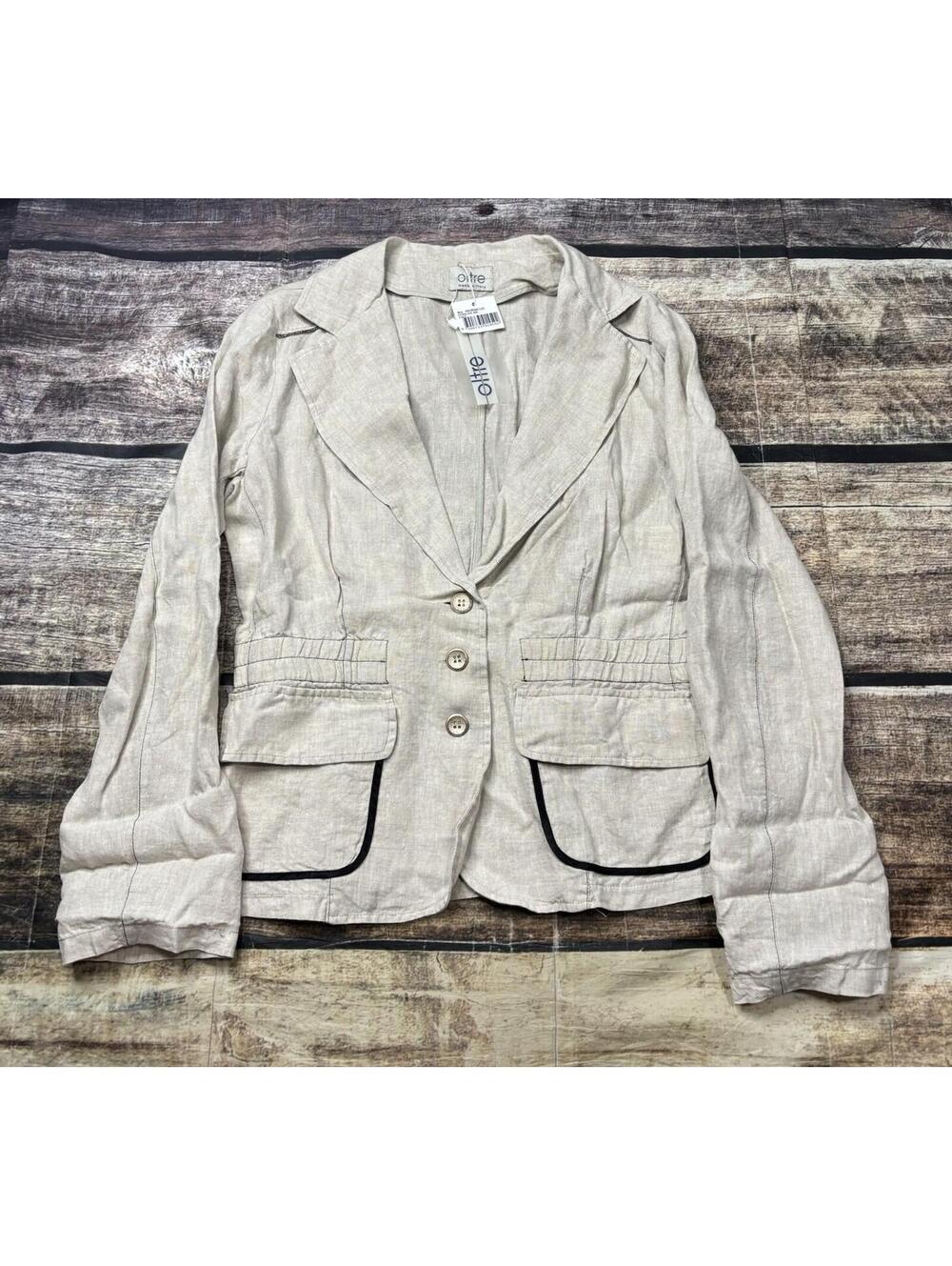 Oltre Jacket Womens IT 48 Medium Linen Made in Italy Pockets Beige